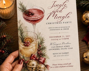 Invitación para fiesta de Navidad, invitación editable para reunión navideña, plantilla imprimible y descargable digitalmente, invitación para fiesta navideña