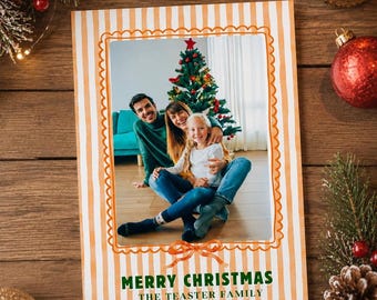 Tarjeta de Feliz Navidad imprimible y editable con foto familiar. Tarjeta de vacaciones. Tarjeta de felices fiestas. Tarjeta de collage de fotos familiares. Plantilla de tarjeta de Navidad.