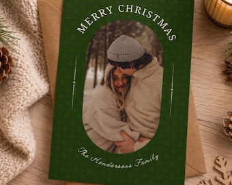 Editable Christmas Photo Card Hunter Green Template Canva Family Christmas Card Luxury Christmas Card Printable Download