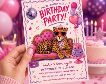 Leopard Princess Birthday Girls Birthday Invite Sleepover Birthday Invitation Girls Night 13th Birthday Party Template Disco Pink Birthday