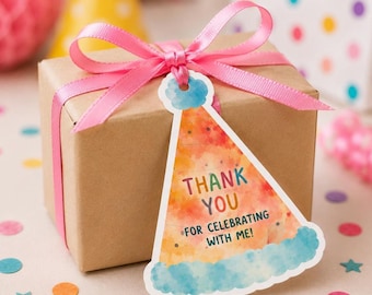 Etiqueta de regalo personalizada, etiqueta personalizada de agradecimiento de cumpleaños, etiqueta de "Para/De", etiqueta de regalo de cumpleaños, etiqueta de regalo para fiesta de cumpleaños, etiqueta de regalo para recuerdos de fiesta, gorros de cumpleaños