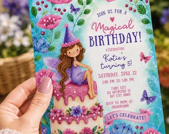 Invitación de cumpleaños de hadas con temática de jardín en acuarela. Descarga instantánea. Plantilla digital para fiesta de cumpleaños de niñas estilo Fairycore.