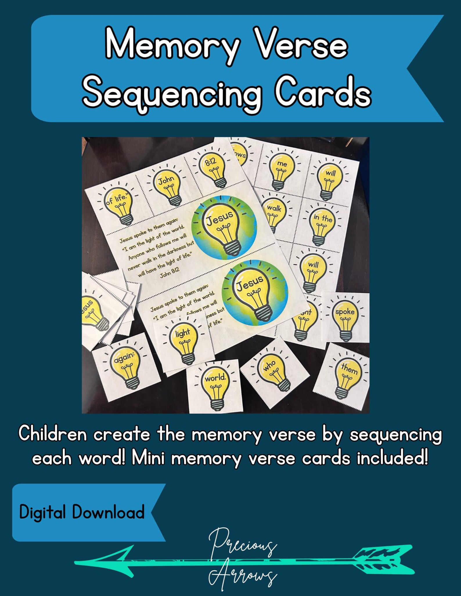 Memory Sequencing John 8:12 Memory Verse Sequencing Cards for Illumination Station VBS - Etsy