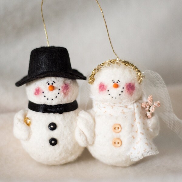 Our First Christmas Ornament, Bride and Groom Snowmen, Gift for Newlyweds, Wedding Gift, Snowcouple, Married, Handmade