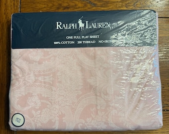 Vtg Ralph Lauren Percale Pink Full Flat Bed Sheet Paisley Avery