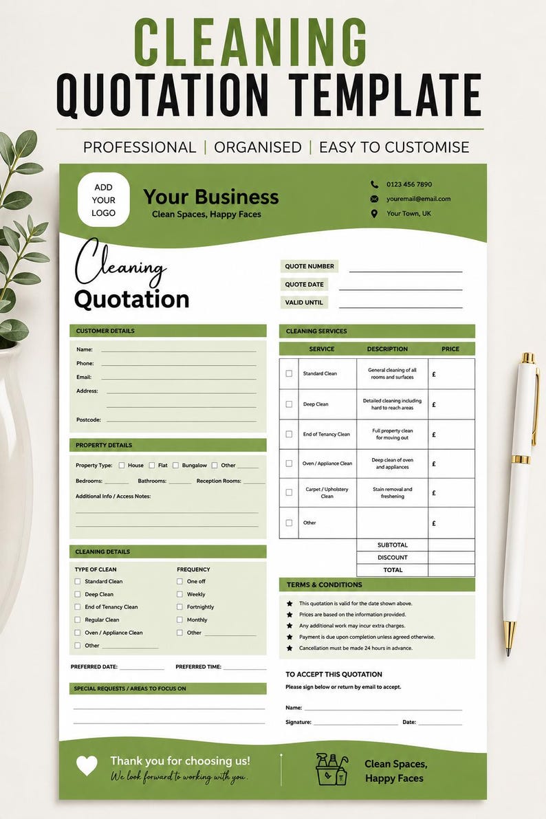 Housekeeping Quotation Cleaning Quotation Template | Editable Canva Quote Form | Cleaning ...