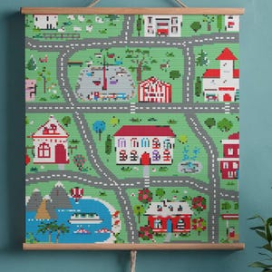 Kinder Stadt Kreuzstich Vorlage Straßen & Häuser Lernspiel Quiet Book Stickmuster Spieldecke DIY Stickerei Karte Stadt Cross Stitch Pattern