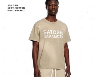 250GSM 中本聡 手漉き サンフェード ペイントスプラッター Tシャツ