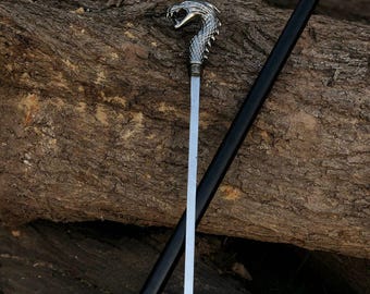 Bastone da passeggio con impugnatura in ottone a forma di testa di drago: bastone in legno in stile nordico vichingo.