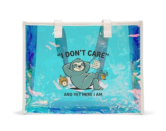 I Dont Care Sloth Beach Tote Bag Holographic Clear Summer Tote