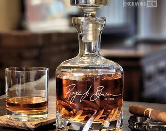 Personalized Crystal Whiskey Decanter w/ Custom Engraved Signature - Groomsman Gifts Signature Series