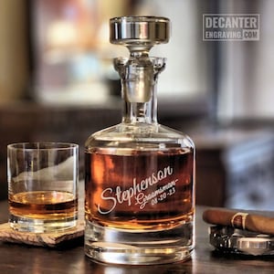 Personalized Crystal Whiskey Decanter w/ Engraved Custom Design - Tilt