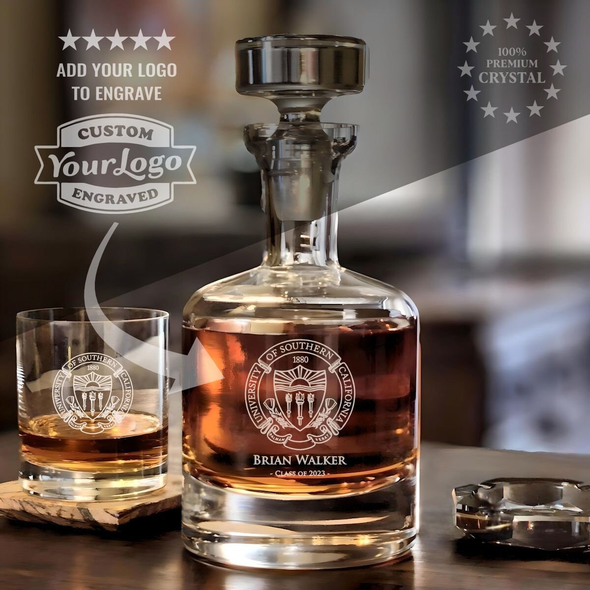 thumbnail interactive-video image 1 of Personalised Engraved 24% Lead Crystal Whisky Decanter – Custom Gift For Him 1 of 5