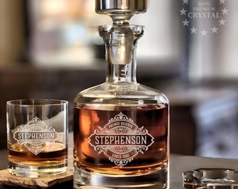 Custom Engraved Crystal Whiskey Decanter Set - Best Personalized Birthday Gifts for Him, Custom Birthday Gift, Groomsmen Gifts - Onyx