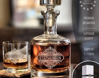 Personalized Crystal Whiskey Decanter Set - Personalized Whiskey Glass Set, Best Gift for Him, Custom Birthday Gift for Him - Lenox