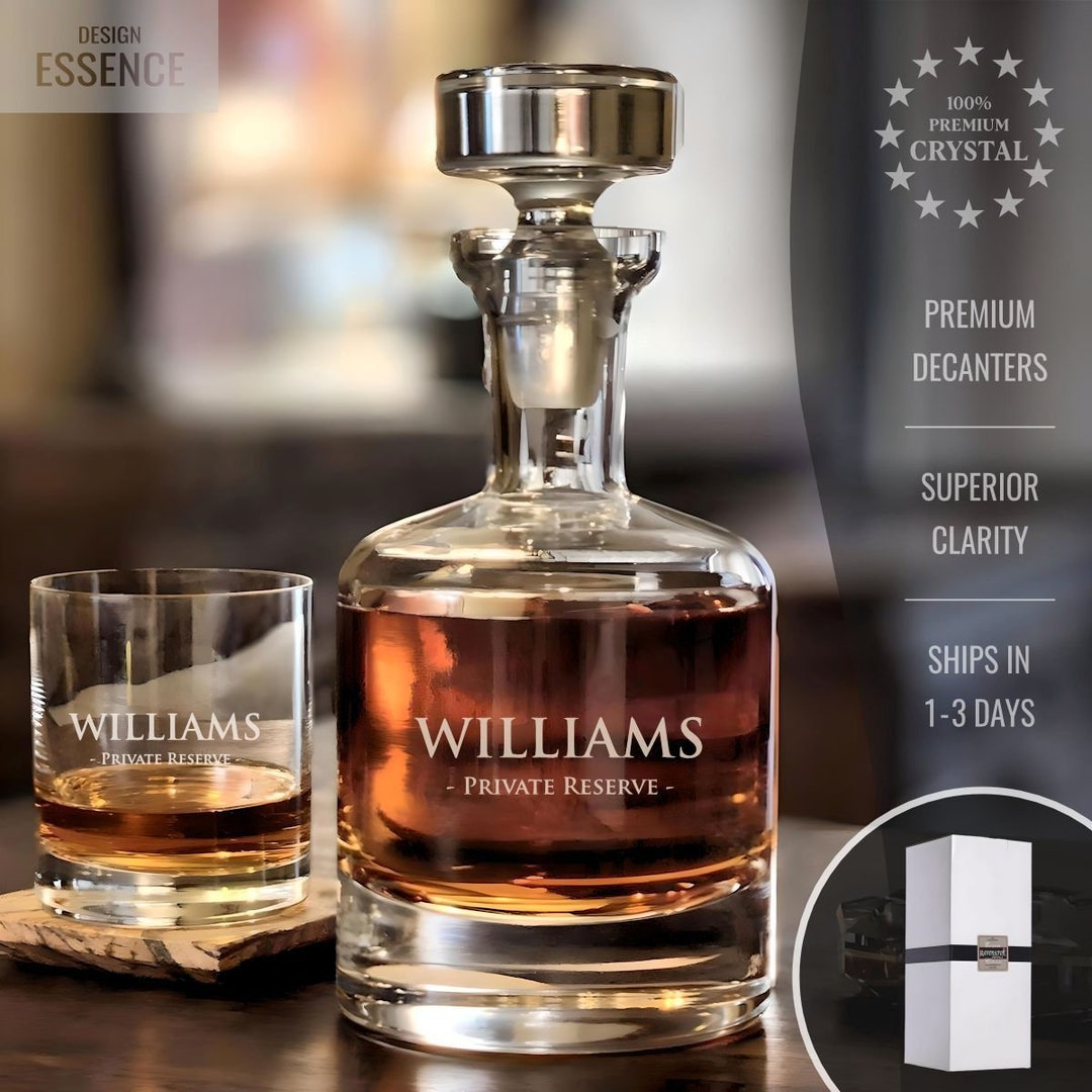 Engraved Crystal Whiskey Decanter Set - Custom Glassware Birthday Gifts ...