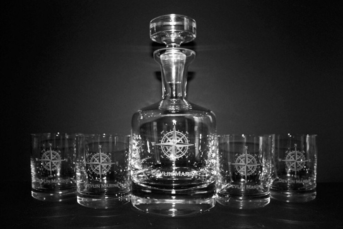 Personalized Crystal Decanter Set W/ Custom Engraved Logo Etsy