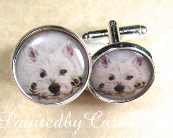 Art Dog Ltd West Highland White Terrier Cufflinks and Tiepin Photo-Jewelry Box Jewelry for Men