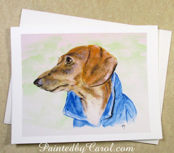 6 Dachshund Smooth Dog Red Black and Tan Blank Art Note Greeting Cards