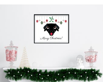 Black Lab Print, Black Lab Christmas Digital Download, Print at Home Wall Art, Labrador Retriever Gifts, Lab Art, Black Lab Painting
