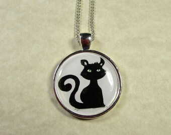 Black Cat Pendant, Halloween Cat Pendant, Black Cat Necklace, Halloween Necklace, Halloween Jewelry, Black Cat Jewelry, Halloween Pendant