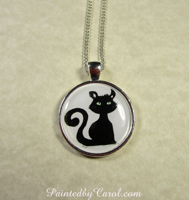 Black Cat Pendant, Halloween Cat Pendant, Black Cat Necklace, Halloween Necklace, Halloween Jewelry, Black Cat Jewelry, Halloween Pendant image 1