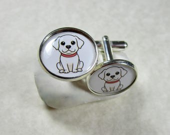 White Labrador Retriever Cufflinks, Lab Dad Mens Jewelry / Pet Dog Gifts for Him