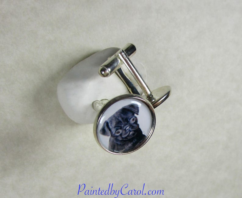 Black Pug Cufflinks, Dog Dad Mens Jewelry / Pet Lover Gifts for Him image 5
