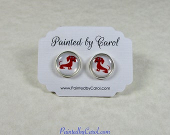 Red Dachshund Earrings, Red Smooth Dachshund Jewelry, Dachshund Studs, Dachshund Gifts, Wiener Dog Gift, Wiener Dog Earrings