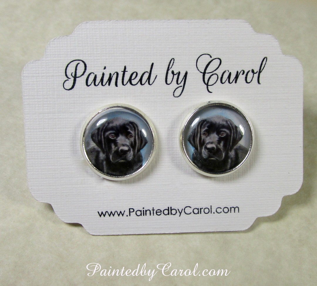 Black Lab Earrings, Black Lab Jewelry, Black Lab Studs, Black Lab Lever