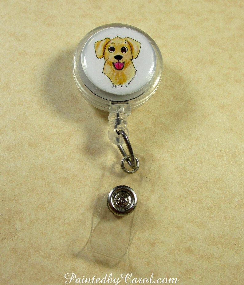 Golden Retriever Cartoon Badge Reel Golden Retriever Security Etsy