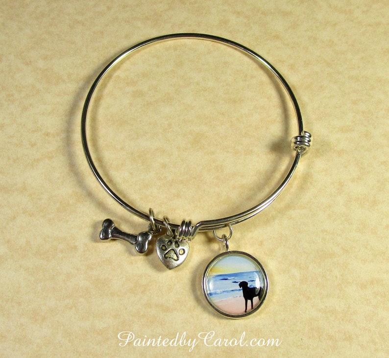 Weimaraner Gifts Weimaraner Jewelry Gift with Weimaraner Weimaraner Silhouette on Beach Bracelet Weimaraner Mom Gifts Weimaraner Bangle