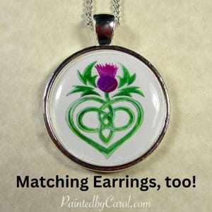 Celtic Thistle Pendant, Scottish Thistle Necklace, Thistle Jewelry, Scottish Thistle Gifts, Purple Thistle Pendant, Celtic Heart Knot Gifts