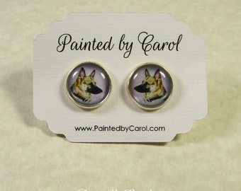 German Shepherd Earrings, German Shepherd Jewelry, German Shepherd Studs, K-9 Earrings, K-9 Jewelry, K-9  Studs, German Shepherd Gift Box