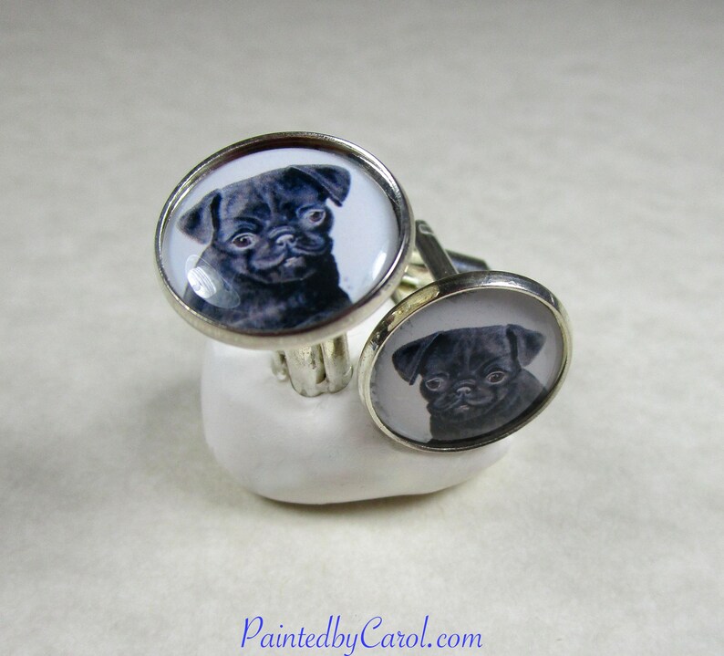 Black Pug Cufflinks, Dog Dad Mens Jewelry / Pet Lover Gifts for Him image 7