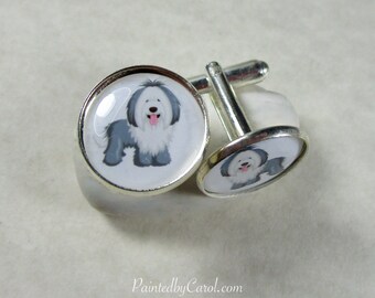 Old English Sheepdog Cufflinks, OES Mens Gifts, Dulux Dog Cufflinks, Sheepdog Mens Gifts, OES Cufflinks, Dulux Dog Gifts, Sheepdog Jewelry