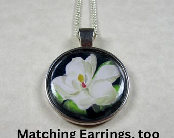 White Magnolia Necklace, Southern Flower Pendant / White Floral Jewelry Gifts