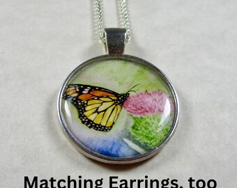Monarch Butterfly Necklace, Floral Pendant / Pink Flower Jewelry Gifts