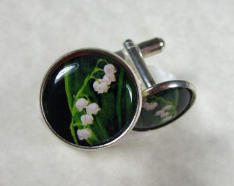 Lily of the Valley Cufflinks, May Birthday Jewelry for Dad / White Flower Gifts for HIm