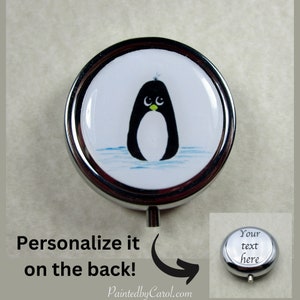 Penguin Pillbox, Penguin Gifts, Christmas Mint Box, Holiday Pill Box, Penguin Pill Case, Holiday Gifts, Penguin Medicine Case
