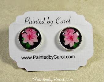 Azalea Earrings, Pink Azalea Jewelry, Azalea Studs, Azalea Leverbacks, Earrings with Azalea, Jewelry with Azalea, Easter Earrings