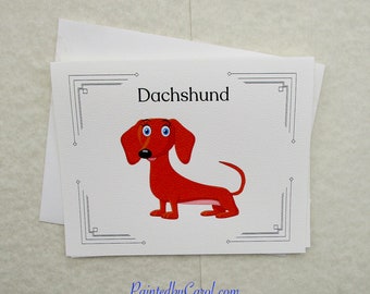 Red Dachshund Note Cards, Note Cards with Dachshund, Smooth Dachshund Gifts, Blank Note Cards, Dachshund Stationery, Dachshund Gift Cards