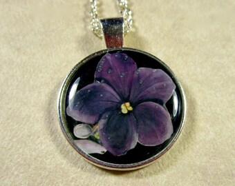 Violet Pendant, Violet Necklace, Violet Jewelry, Purple Violets Gift, Violet Wedding Jewelry, Violet Bridal Jewelry, Mothers Day Gifts