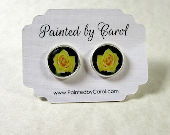 Yellow Rose Earrings, Yellow Rose Jewelry, Yellow Rose Studs, Yellow Rose Lever Backs, Rose Bridal Jewelry, Rose Wedding Jewelry