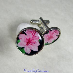 Azalea Cufflinks, Pink Flower Mens Jewelry / Floral Gifts for Him
