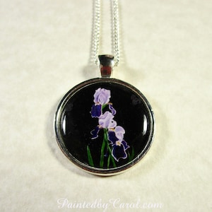 Bearded Iris Pendant, Bearded Iris Jewelry, Iris Necklace, Purple Iris Pendant, Bearded Iris Gifts, Bridesmaid Jewelry, Wedding Pendant image 1