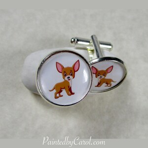 Chihuahua Cartoon Cufflinks, Chihuahua Mens Gifts, Chihuahua Gifts, Chihuahua Jewelry, Chihuahua Dad Gifts, Chihuahua Bridal