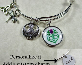 Celtic Thistle Bangle Bracelet, Personalized Scottish Bangle / Scotland Themed Jewelry Gifts