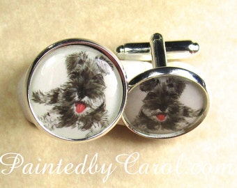 Gray Schnauzer Cufflinks, Schnauzer Mens Gifts, Schnauzer Birthday Gifts, Schnauzer Groom Cufflinks, Schnauzer Bridal Gifts, Fathers Day