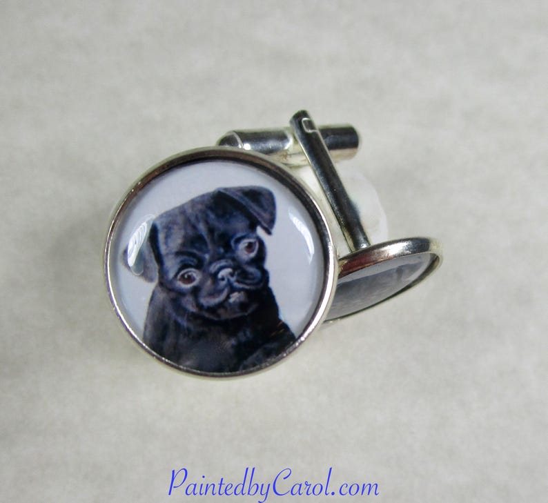 Black Pug Cufflinks, Dog Dad Mens Jewelry / Pet Lover Gifts for Him image 4